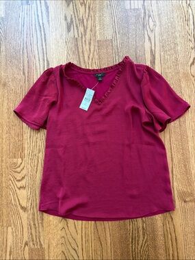Ann Taylor Ruffle-Trim V-Neck Blouse